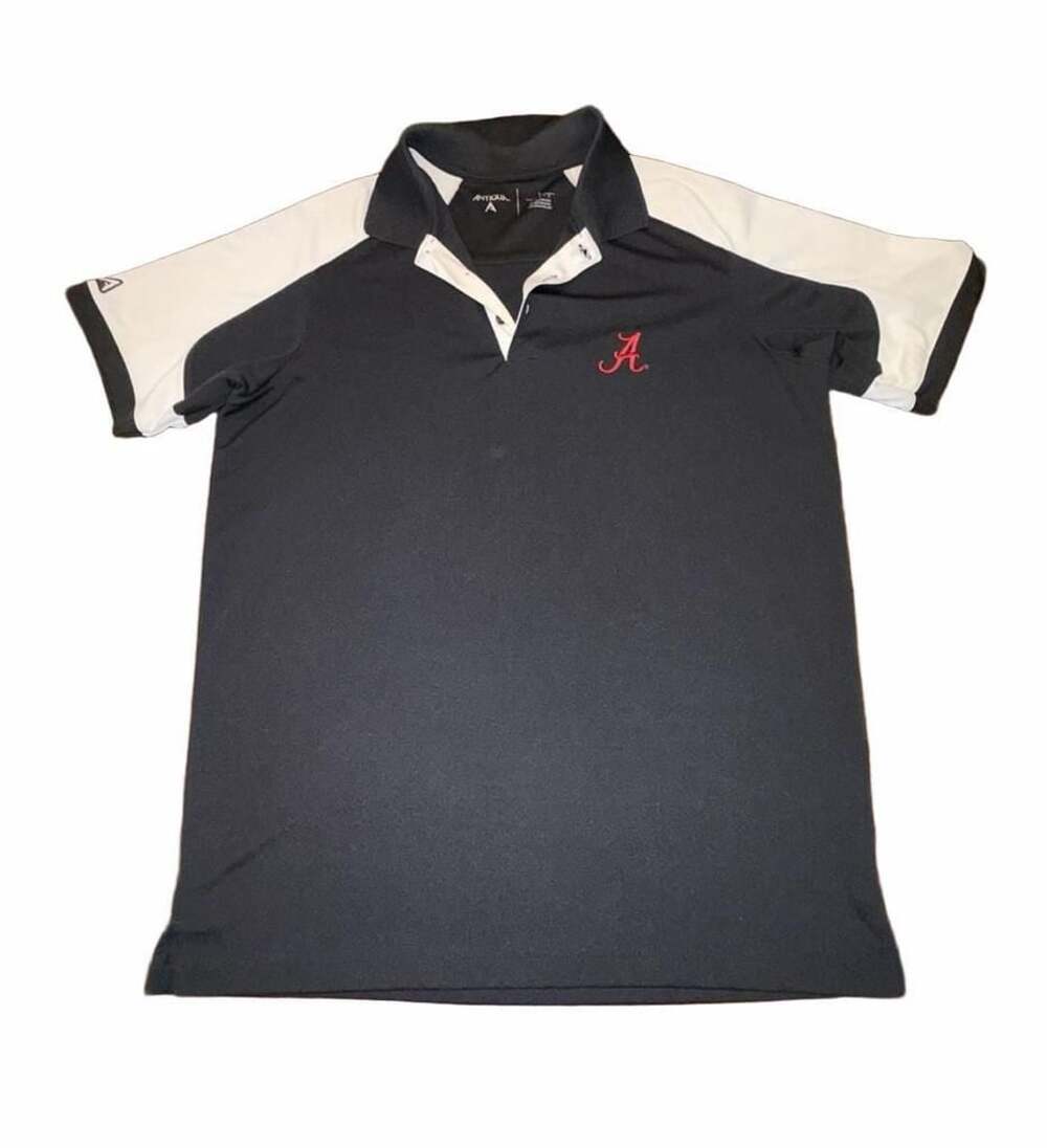 Antigua Alabama Crimson Tide Polo Shirt Mens L Black White NCAA Golf Football